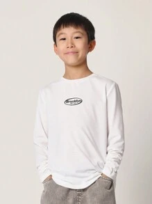 SUMWON 青少年男孩舒适常规版型长袖 T 恤，带针脚细节和图案印花