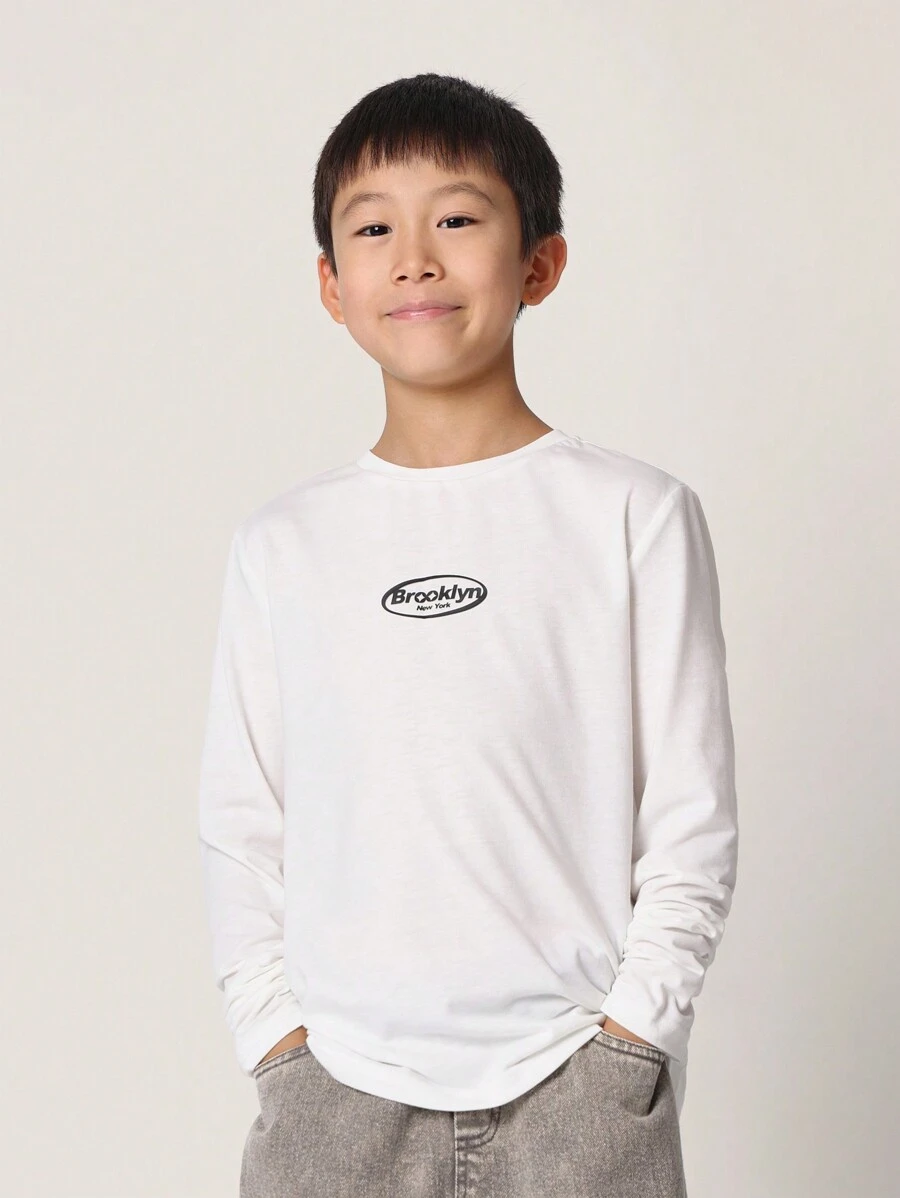 SUMWON 青少年男孩舒适常规版型长袖 T 恤，带针脚细节和图案印花