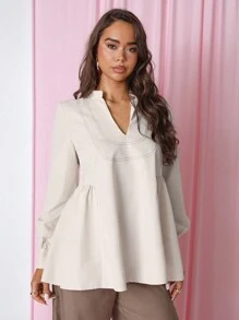 COSMINA Camicia minimalista a manica lunga in patchwork di linea per donna, casual per uso quotidiano - Albicocca - Visualizzare 4