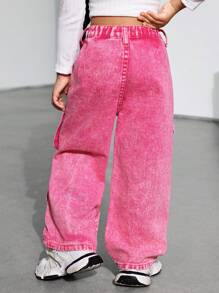 SHEIN Girls Loose Straight Leg Jeans, Pink - Pink - View 3