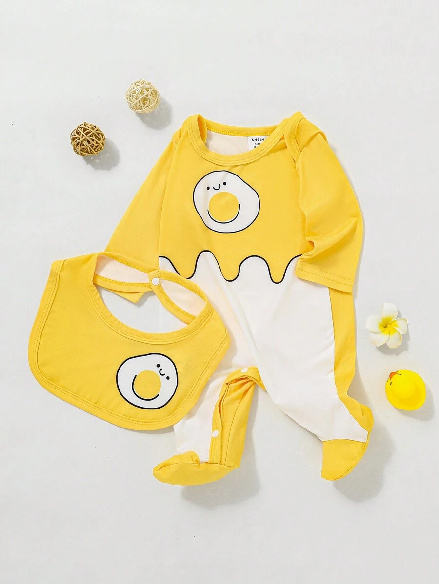 SHEIN Baby Boy Cartoon Graphic Two Tone Footed Sleep Jumpsuit - Multicolor - View 1