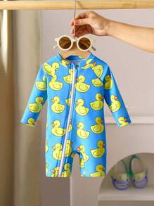 Newborn Zipper One-Piece Swimsuit, Cute Duck Print - Multicolor - View 5