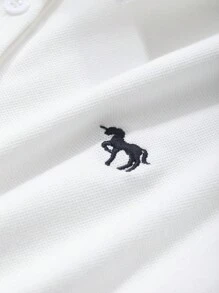 DAZY Women's Polo Collar Front Button Embroidery Slim Fit Short Sleeve T-Shirt Summer - White - View 7