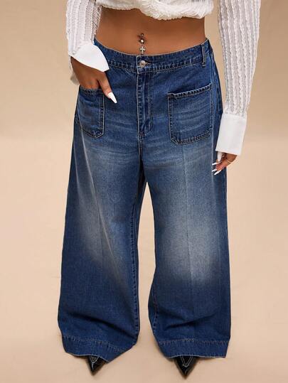 Forever 21 Women Plus Size Casual Washed Wide Leg Jeans