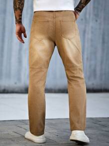 Manfinity Homme Quần Jeans Ống Đứng Túi Đơn Giản Cho Nam, Mặc Hàng Ngày - Màu Khaki - Xem 2