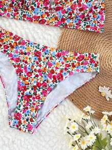 Swim Vcay 夏季两件套碎花吊带交叉后背系带比基尼套装