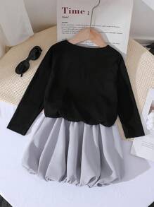 SHEIN Young Girls Open Knit Heart Pattern Casual Lightweight Long Sleeve Top And Elastic Waist Flared Hem Skirt 2 Pieces Set, Cute Fashion Summer Outfit