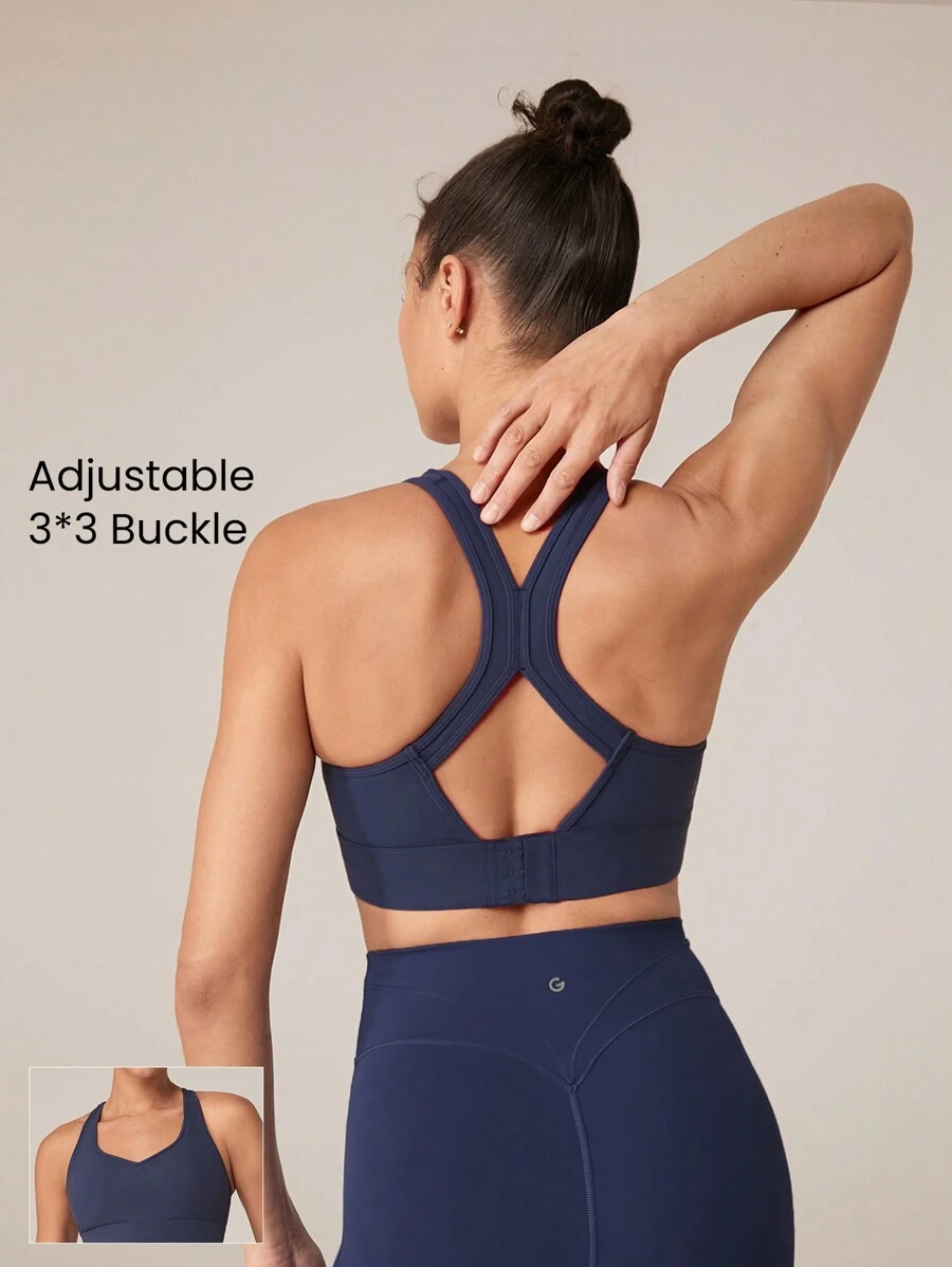 GLOWMODE FeatherFit™-Sculpt V 领工字背心运动文胸背心，中等支撑健身