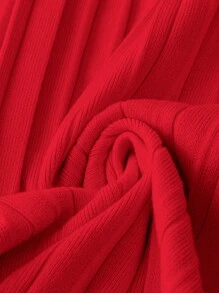 SHEIN LUNE 女士秋冬 V 领长袖褶皱中长连衣裙，束腰，适合新年服装 - 紅色 - 查看 7