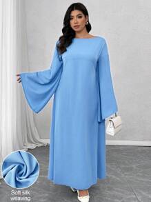 Celure Plus Size Backless Draped Neck Flare Sleeve Waist Fit Ankle-Length Elegant Date Night Dress