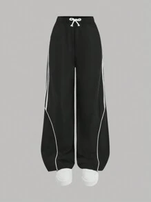 Girlism Teen Girls Casual Vintage American Graphic Print Hooded Sweatshirt And Drawstring Waist Loose Fit Cargo Pants/Wide Leg Pants 2 Pieces Set, Suitable For College, Outdoor Sports, Streetwear, Thanksgiving, New Year