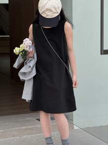 DAZY Tween 女童简约休闲日常衬衫裙 2 件套 - 黑與白 - 查看 4