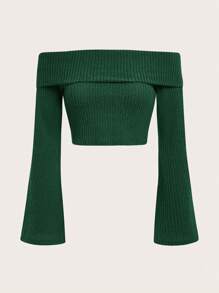 SHEIN MOD Top corto con mangas de campana y hombros descubiertos de doble capa