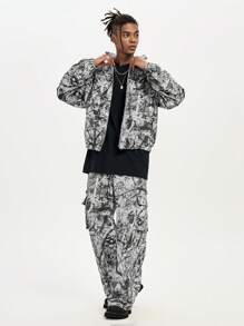 Manfinity RebelGame Men's Printed Loose Fit Long Sleeve Jacket - Black and White - View 1