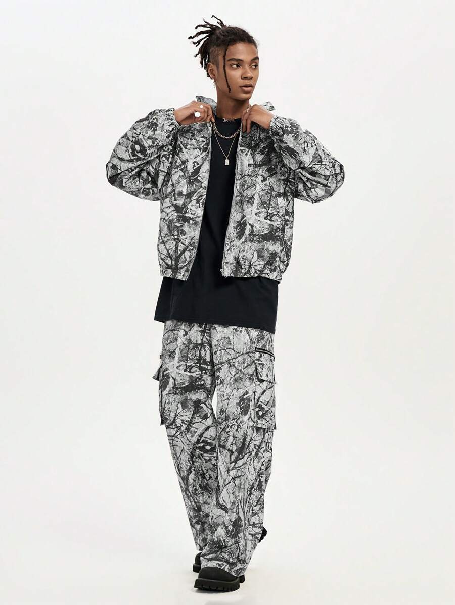 Manfinity RebelGame Men's Printed Loose Fit Long Sleeve Jacket - Black and White - View 1