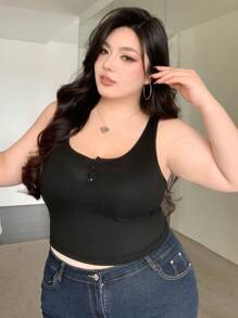 Dazy Plus Plus Size Solid Color Half Open Front Cropped Tank Top Spring/Summer