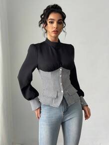 Chiquease Women's Regular Elegant High Collar Black Long Sleeve Blouse - Multicolor - View 6