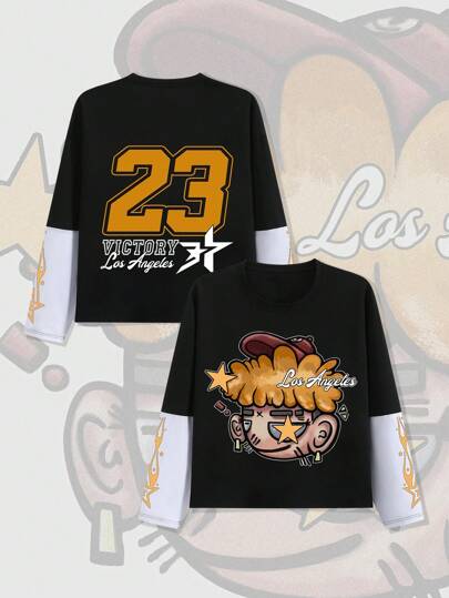 Prep Felpa casual da uomo con scollo tondo, manica lunga, stampa con lettera, adatta per uso quotidiano