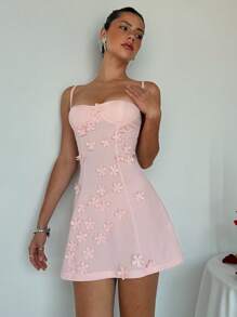 Aloruh Vestido camisero ajustado con detalles de pequeña copa, escote con adorno floral, corte evasé, en color rosa pálido. Vestido elegante para mujer, apropiado para uso en resort, verano
