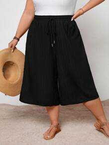 SHEIN CURVE+ Large Solid Color Cut Spring And Summer Pants, Cropped Pants Boho Vacation