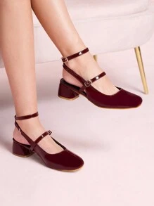 CUCCOO DOLLMOD Zapatos de tacón alto elegantes y dulces de moda con puntera recta para mujer, ideales para Año Nuevo y San Valentín - Burdeos - Ver 4