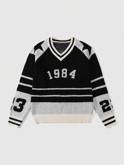 Prep Jersey de punto jacquard vintage para hombre, casual y de moda para el día a día