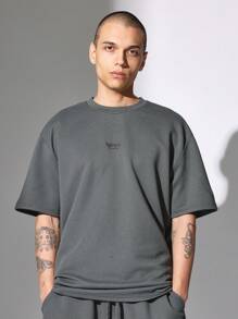 SUMWON Conjunto deportivo oversize de camiseta y pantalones cortos de entrepierna caída, conjunto de calle acanalado para descansar, informal, entrenamiento, gimnasio, estilo urbano casual, ajuste relajado para verano y primavera, set de dos piezas