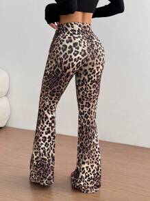SHEIN Unity Women's Leopard Print Flare Leg Low Waist Pants - Multicolor - View 2