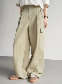 Dazy-Less Pantalones holgados de mujer con pierna recta y estilo cargo con bolsillos grandes - Caqui - Ver 1
