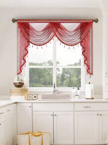 1 件酒红色串珠窗帘，欧式节日风格波浪薄纱窗帘，适合活动派对、客厅或卧室窗户和门装饰、圣诞节家居装饰 - 酒紅色 - 查看 8