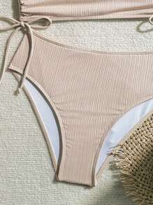 Swim Chiccia Bikini de un solo color sencillo para vacaciones en la playa - Caqui - Ver 4