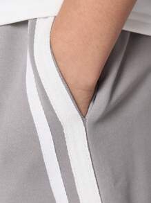 SUMWON Athletic Drawstring Shorts, Fleece Training Sweat Shorts With Side Stripe Detail, Sporty Casual Jogger Style, Perfect For Workout Running Exercise Lounging