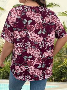 EMERY ROSE Plus Size Women Casual Round Neck Floral Printed T-Shirt Top