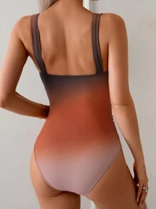 Swim Lushoire Beach Outfits For Women: Elegant Slimming Ruched Ombre One Piece Swimsuit With Wide Straps For Summer Beach Vacation - Multicolor - View 2