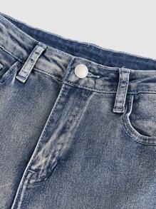 SHEIN Girlism 青少年女孩 Y2K 时尚刺绣串珠石洗牛仔喇叭裤带口袋，女孩秋装返校音乐会服装