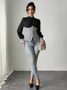 Chiquease Women's Regular Elegant High Collar Black Long Sleeve Blouse - Multicolor - View 5