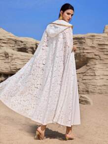 Al Najma Women's Simple Patchwork Pocket Hooded Casual Abaya - White - View 6