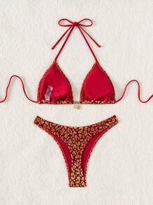 SHEIN Swim Summer Women's Halter Neck Swimwear Set, Fashionable & Sexy Beach Vacation Triangle Bikini