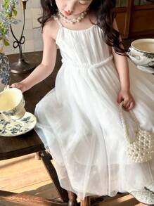 DAZY 年轻女孩无袖时尚网眼蓬蓬公主裙，年轻女孩秋装 - 白色 - 查看 7