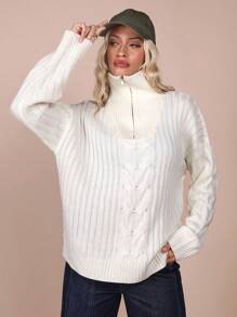 COSMINA Women's Casual Front Zip Long Sleeve Sweater