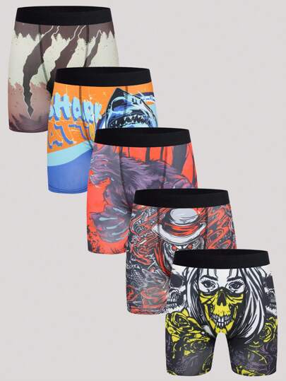 5 قطع/حزمة سروال داخلي رجالي مطبوع بطبعة حيوان متوحش