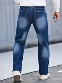 Manfinity Homme Pantalones vaqueros casuales rasgados con bolsillo simples para hombre