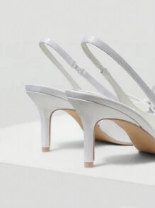 MOTF PREMIUM WOMEN SILVER BOW DECOR HIGH HEELS, CUTE ELEGANT PUMPS FOR COMMUTE, DATE, WEDDING, OFFICE, FORMAL PARTY