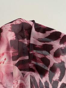 Soleia Abito a campana da donna con scollo a V, stampa floreale e leopardata, con maniche a campana e laccio davanti, taglia curvy, adatto per la primavera - Multicolore - Visualizzare 6