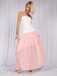 COSMINA 女士优雅派对情人节渐变粉白褶皱连衣裙，春夏