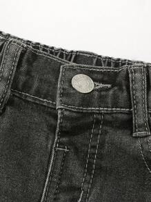 Young Boy Daily Vintage Street Casual Destroy Roll Up Hem Elastic Waist Stretchy Denim Shorts