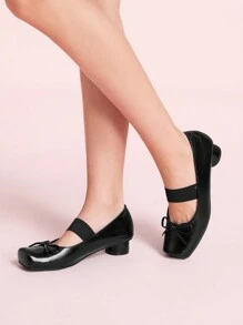 CUCCOO DOLLMOD 女士方头高跟玛丽珍鞋，经典复古风格，粗圆筒鞋跟和交叉带新年假期 - 黑色 - 查看 4