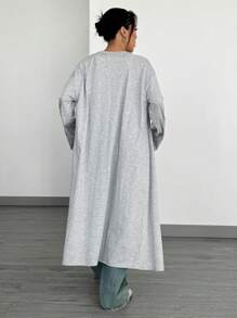 SHEIN EZwear 女士灰色针织长款休闲宽松薄外套，春季新品 - 灰色 - 查看 2