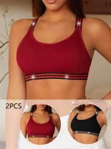 Women's Wide Strap Simple Fitted Gym Tank Top, Casual Everyday Wear ,2 Pcs - Multicolor - View 1