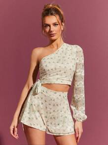 L'Amorae Floral Vacation Mini Shorts, Summer For Women - Mint Green - View 2